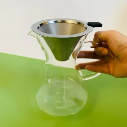 Bình Pha Cà Phê Chemex Tay Cầm Thủy Tinh Có Phễu Inox 500ML