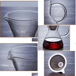 Bình Pha Cà Phê Chemex Tay Cầm Thủy Tinh Có Phễu Inox 500ML