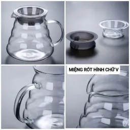 Bình Thủy Tinh Kèm Phễu V60 Pha Cà Phê Pour Over 360ML