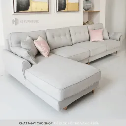 Bộ Sofa Góc L Nỉ H20L2 H2 Furniture VảI Nỉ Mềm Mại Kết Hợp Đệm Êm Ái Đàn Hồi Sofa Cho Phòng Khách, Phòng Chờ