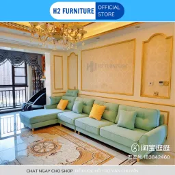 Bộ Sofa Góc L Nỉ H20L2 H2 Furniture VảI Nỉ Mềm Mại Kết Hợp Đệm Êm Ái Đàn Hồi Sofa Cho Phòng Khách, Phòng Chờ