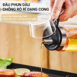 Chai Lọ Bình Đựng Dầu Ăn Thủy Tinh Có Chia Vạch Tay Cầm Thép Nắp Mở Tự Động Thông Minh 300ML 500ML Trong Nhà Bếp