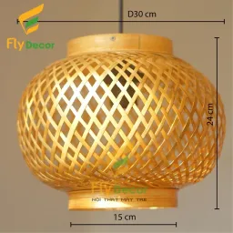 Chao Đèn Mây Tre Thả Trần Trang Trí, Lồng Đèn Treo Tết Hình Tròn Cao Cấp (Hàng Xuất Khẩu) - Flydecor