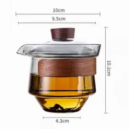 Chén Khải Tiềm Trà 230ML Bằng Thủy Tinh Chịu Nhiệt Borosilicate Cao Cấp Có Nắp, Núm Gỗ Tre