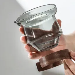 Chén Khải Tiềm Trà 230ML Bằng Thủy Tinh Chịu Nhiệt Borosilicate Cao Cấp Có Nắp, Núm Gỗ Tre