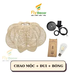 Đèn Mây Trang Trí Thả Trần Hình Quả Khế Chất Liệu Mây Trắng Khung Sắt