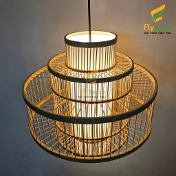 Đèn Mây Tre Thả Trần Lồng Tăm 3 Tầng Hình Bánh Gato - Flydecor