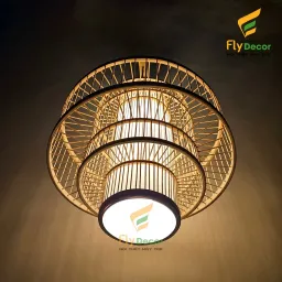 Đèn Mây Tre Thả Trần Lồng Tăm 3 Tầng Hình Bánh Gato - Flydecor