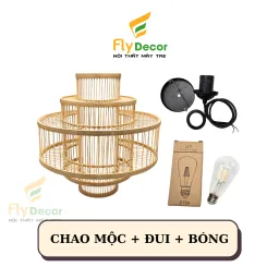 Đèn Mây Tre Thả Trần Lồng Tăm 3 Tầng Hình Bánh Gato - Flydecor