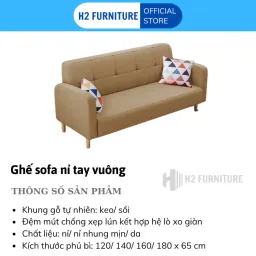 [FREESHIP HÀ NỘI] Ghế Văng Sofa Nỉ H2, Chất Liệu Khung Gỗ Tự Nhiên Đệm Mút Đàn Hồi Bọc Vải Nỉ