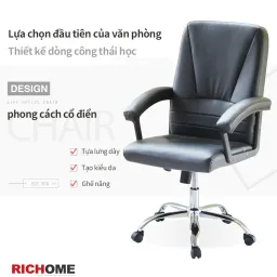 Ghế Giám Đốc Chân Xoay Công Thái Học RICHOME CH1190, Bọc Da PU Cao Cấp. Hàng Nhập Khẩu Tiêu Chuẩn Đài Loan