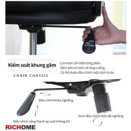 Ghế Giám Đốc Chân Xoay Công Thái Học RICHOME CH1190, Bọc Da PU Cao Cấp. Hàng Nhập Khẩu Tiêu Chuẩn Đài Loan