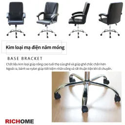 Ghế Giám Đốc Chân Xoay Công Thái Học RICHOME CH1190, Bọc Da PU Cao Cấp. Hàng Nhập Khẩu Tiêu Chuẩn Đài Loan