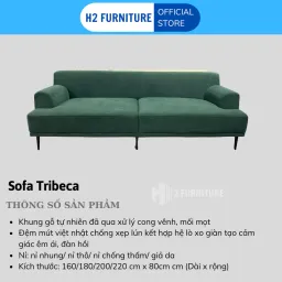 Ghế Sofa Nỉ Tribeca H20V5 Cao Cấp H2 Furniture Vải Nỉ Mềm Mại Đệm Mút Lò Xo Êm Ái Tặng Kèm 2 Gối Ôm