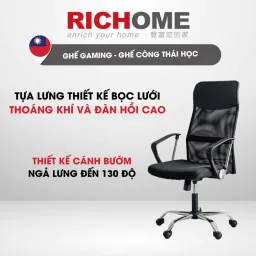 Ghế Văn Phòng, Ghế Học Tập, Ghế Gaming Công Thái Học Lưng Lưới Thoáng Mát RICHOME CH991BK-2