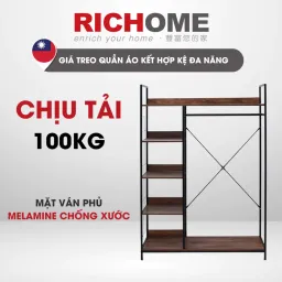 Giá Treo Quần Áo Kết Hợp Kệ Để Đồ 5 Tầng RICHOME WA210-1 Size To, Khung Sắt Chắc Chắn