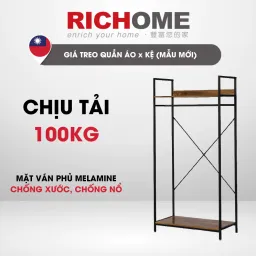 Giá Treo Quần Áo Kết Hợp Kệ Để Đồ Phía Trên RICHOME WA211-1 Size To, Khung Sắt Chắc Chắn (Mẫu Mới)