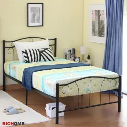 Giường Sắt Đơn Phong Cách Cổ Điển RICHOME BE258 Khung Sắt Chắc Chắn Dễ Dàng Tháo Lắp