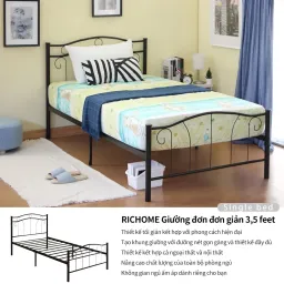 Giường Sắt Đơn Phong Cách Cổ Điển RICHOME BE258 Khung Sắt Chắc Chắn Dễ Dàng Tháo Lắp