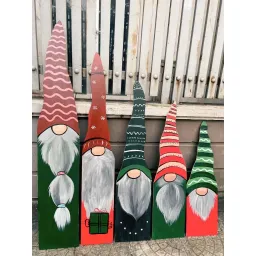 Bộ 5 Ông Già Noel Gỗ Size Lớn Đã Vẽ Hoàn Thiện, Phụ Kiện Trang Trí Cây Thông Noel, Decor Giáng Sinh