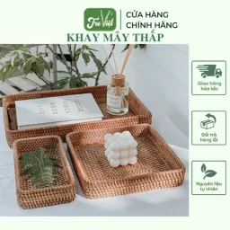 Khay Mây Chữ Nhật Thấp Đựng Bình Trà, Đựng Đồ Ăn Trang Trí