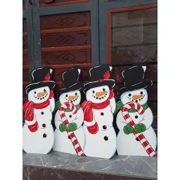 Người Tuyết Bằng Gỗ Vẽ Thủ Công Decor Giáng Sinh, Phụ Kiện Trang Trí Noel Snowman