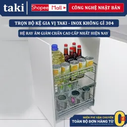 {Nhập Khẩu} Kệ Đựng Chai Lọ, Kệ Gia Vị Tủ Bếp INOX Không Gỉ 304 Cao Cấp Ray Giảm Chấn - Bảo Hành Vĩnh Viễn - Có Thợ Lắp