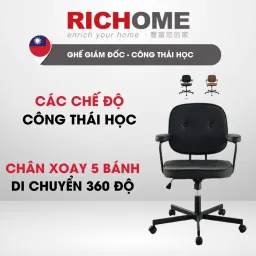 Ghế Giám Đốc, Ghế Văn Phòng Chân Xoay Bọc Da PU Cao Cấp RICHOME CH1398BK/BR Phong Cách Châu Âu Sang Trọng