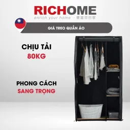 Giá Treo Quần Áo Kết Hợp Kệ Để Đồ Size To, Khung Sắt Chắc Chắn, Có Vải Che - RICHOME WA228