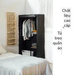 Giá Treo Quần Áo Kết Hợp Kệ Để Đồ Size To, Khung Sắt Chắc Chắn, Có Vải Che - RICHOME WA228