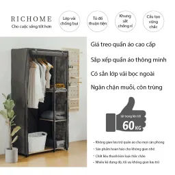 Giá Treo Quần Áo Kết Hợp Kệ Để Đồ Size To, Khung Sắt Chắc Chắn, Có Vải Che - RICHOME WA228