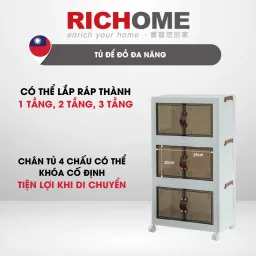 Tủ Để Đồ Đa Năng RICHOME BX001 Tủ Để Đồ 3 Tầng Có Thể Tháo Lắp Từng Tầng Tủ Đựng Quàn Áo Đa Năng, Tiện Lợi, Chắc Chắn