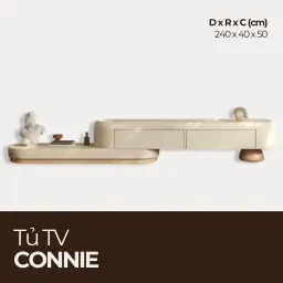 CONNIE, Tủ Tivi 2 Hộc Kéo Phong Cách Hiện Đại Độc Đáo Phủ Sơn 2K, TTV_045, 240x40x50cm, Nội thất HGF