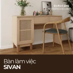 SIVAN, Bàn Làm Việc Gỗ Phối Mây Hai Ngăn Kéo Và Tủ Lưu Trữ, BLV_003, Chiềudàix50x80cm, Nội thất HGF