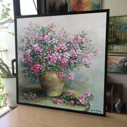 (BÌnh Hoa Xuân) 60x60cmTranh in canvas kích thước chủ đề Bình Hoa Tết