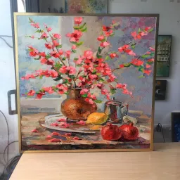 (BÌnh Hoa Xuân) 60x60cmTranh in canvas kích thước chủ đề Bình Hoa Tết