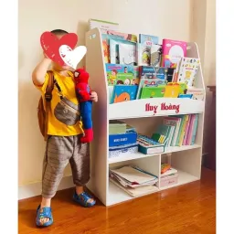 Kệ sách cho bé, kệ đồ chơi, giá sách gỗ 3 tầng, giá sách kết hợp kệ đồ chơi Montessori cho bé KS02