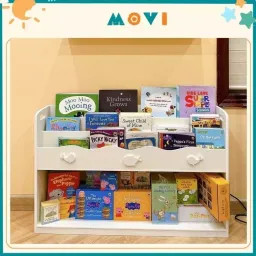 Kệ sách cho bé, kệ đồ chơi, giá sách gỗ 3 tầng, giá sách kết hợp kệ đồ chơi Montessori cho bé KTH