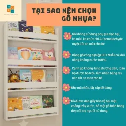 Kệ sách cho bé, kệ đồ chơi, giá sách gỗ 3 tầng, giá sách kết hợp kệ đồ chơi Montessori cho bé KTH