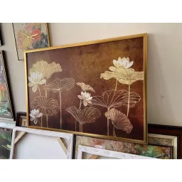 ( MỚI NHẤT )Hoa Sen Vàng 60x90cm - bản in canvas đủ khung và đinh treo