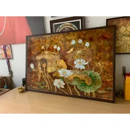 (Mới) Tranh Hoa Sen 60x90cm, tranh vải lụa canvas kimsa, miễn phí đinh treo, nhận in theo yêu cầu