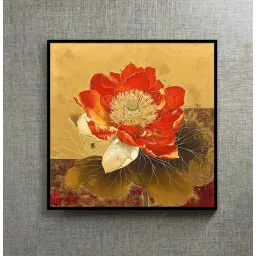 (MỚI) Tranh hoa sen cổ 60x60cm, tranh in vải canvas kimsa không xước, đủ khung và đinh treo.