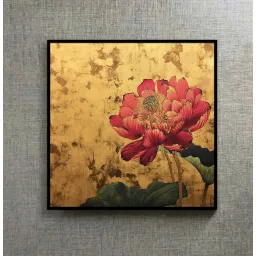 (MỚI) Tranh hoa sen cổ 60x60cm, tranh in vải canvas kimsa không xước, đủ khung và đinh treo.