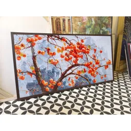 (new) 60x120cm tranh cành hồng may mắn 1 - tranh in vải canvas, đủ khung hoặc căng xát xi