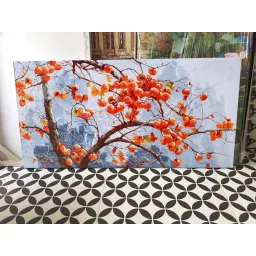 (new) 60x120cm tranh cành hồng may mắn 1 - tranh in vải canvas, đủ khung hoặc căng xát xi