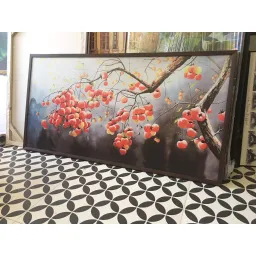 (new) 60x120cm tranh cành hồng may mắn 2 - tranh in vải canvas, đủ khung hoặc căng xát xi