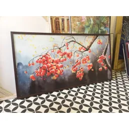 (new) 60x120cm tranh cành hồng may mắn 2 - tranh in vải canvas, đủ khung hoặc căng xát xi