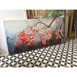 (new) 60x120cm tranh cành hồng may mắn 2 - tranh in vải canvas, đủ khung hoặc căng xát xi