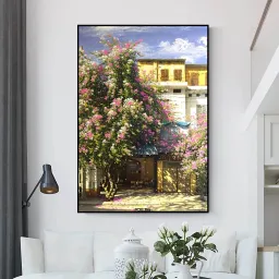 (NEW) Tranh in vải Hà Nội cũ 60x90cm - Tranh in vải canvas, đủ khung và đinh treo tranh