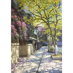 (NEW) Tranh in vải Hà Nội cũ 60x90cm - Tranh in vải canvas, đủ khung và đinh treo tranh